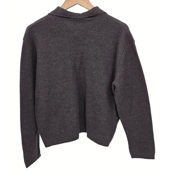 Versace Wool Sweater Mens Sz L Gray Grey Collar Herringbone Pullover Logo FLAW - Picture 2 of 7